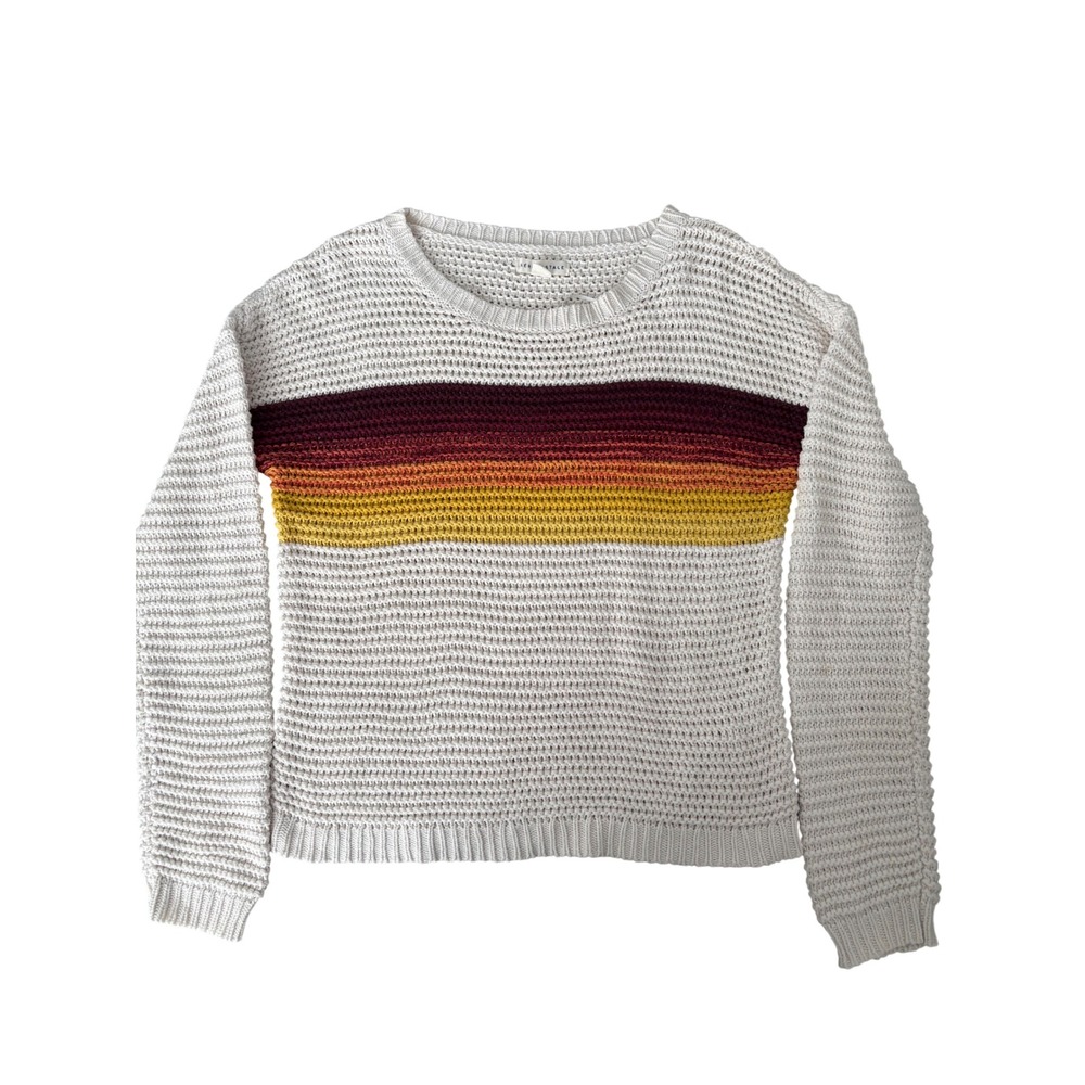 Aeropostale Womens Medium Cream Open Knit Sunset Striped Crewneck Sweater Y2K